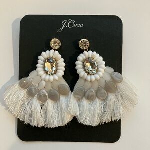 J. Crew Crystal and Fringe Earrings in White and Gray